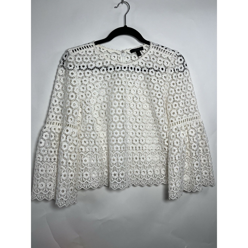 J CREW White Daisy Lace Boxy Top Blouse Bell-Sleeve Sz 2 Boho Floral Whimsy - Picture 15 of 15